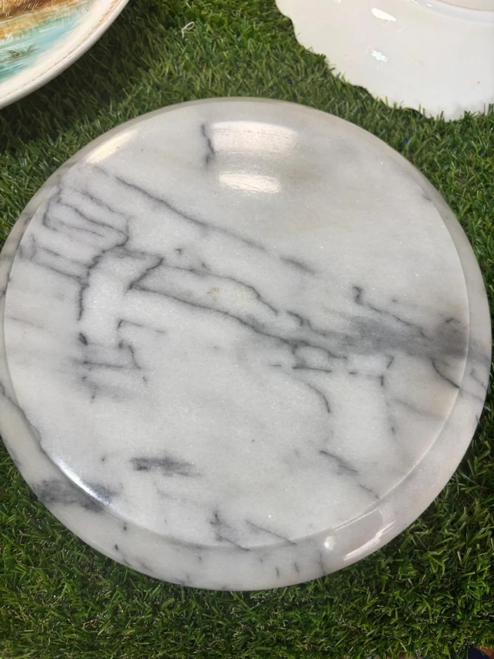 Vintage Crescent China Serving Lot Scenic Platter Floral Bowl Marble Tray 3 Pc